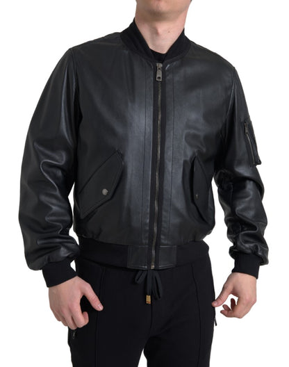 Dolce & Gabbana Elegant Black Leather Bomber Jacket Dolce & Gabbana