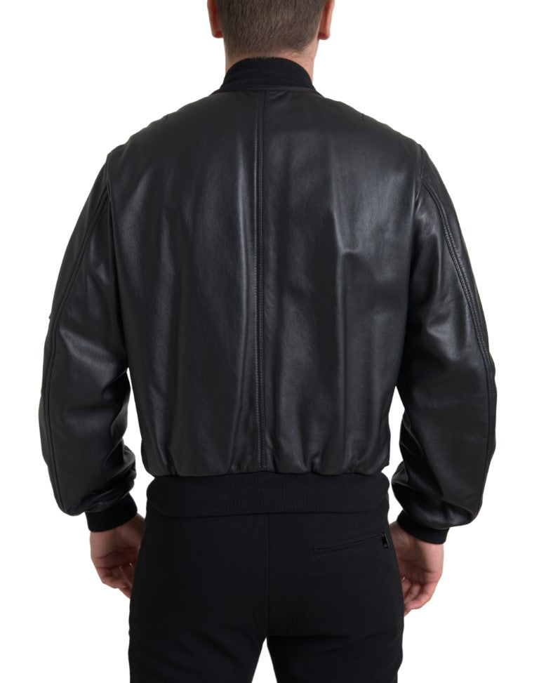 Dolce & Gabbana Elegant Black Leather Bomber Jacket Dolce & Gabbana