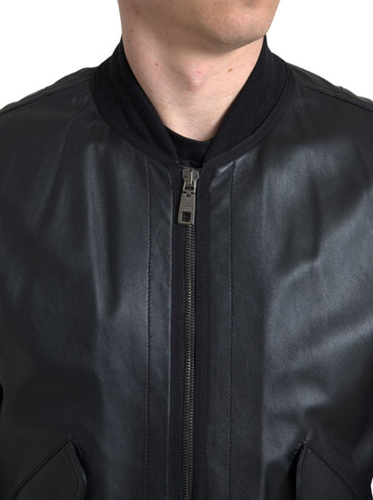 Dolce & Gabbana Elegant Black Leather Bomber Jacket Dolce & Gabbana