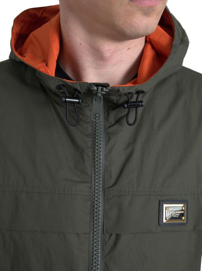 Dolce & Gabbana Elegant Hooded Full Zip Jacket in Green and Orange Dolce & Gabbana