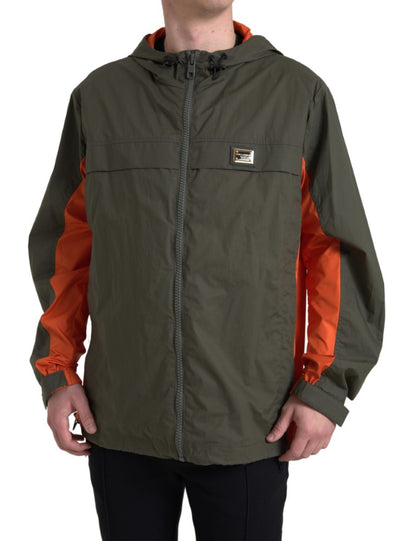 Dolce & Gabbana Elegant Hooded Full Zip Jacket in Green and Orange Dolce & Gabbana