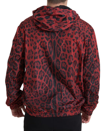 Dolce & Gabbana Red Leopard Hooded Bomber Jacket Dolce & Gabbana