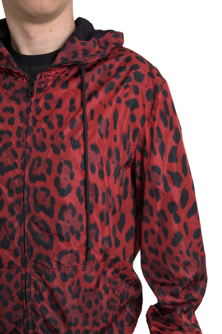 Dolce & Gabbana Red Leopard Hooded Bomber Jacket