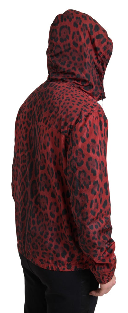 Dolce & Gabbana Red Leopard Hooded Bomber Jacket Dolce & Gabbana