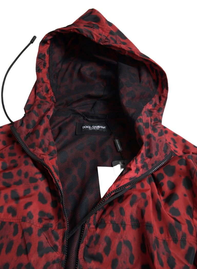 Dolce & Gabbana Red Leopard Hooded Bomber Jacket Dolce & Gabbana