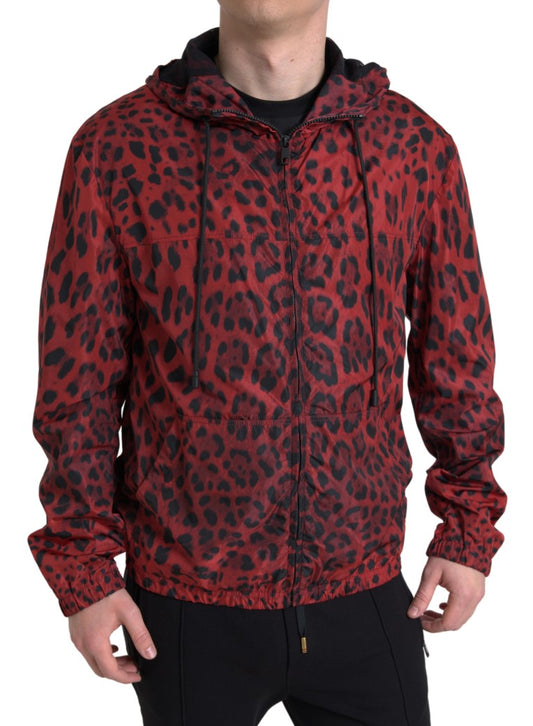 Dolce & Gabbana Red Leopard Hooded Bomber Jacket Dolce & Gabbana