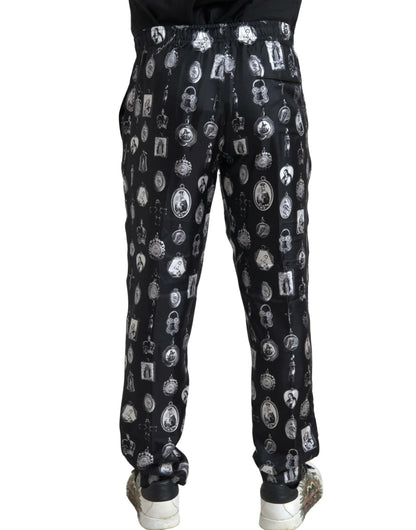 Dolce & Gabbana Elegant Silk Joggers with Religious Print Dolce & Gabbana