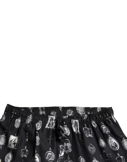 Dolce & Gabbana Elegant Silk Joggers with Religious Print Dolce & Gabbana