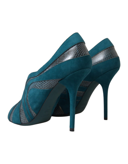 Dolce & Gabbana Teal Suede Peep Toe Heels Pumps Dolce & Gabbana