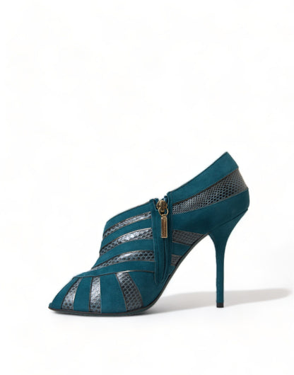 Dolce & Gabbana Teal Suede Peep Toe Heels Pumps Dolce & Gabbana