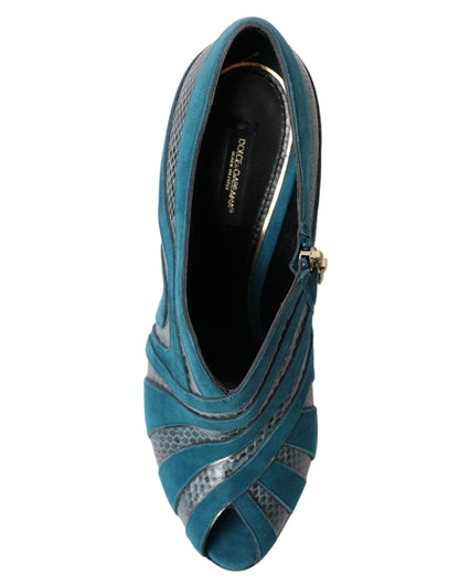 Dolce & Gabbana Teal Suede Peep Toe Heels Pumps Dolce & Gabbana