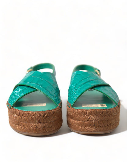 Dolce & Gabbana Elegant Green Espadrille Platform Sandals Dolce & Gabbana