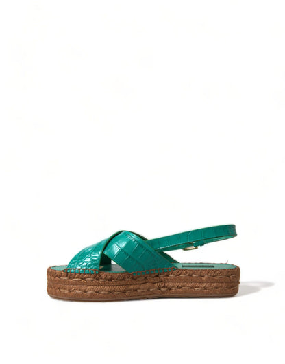 Dolce & Gabbana Elegant Green Espadrille Platform Sandals Dolce & Gabbana