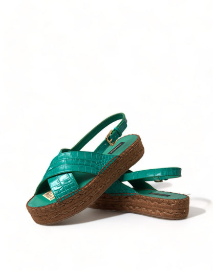 Dolce & Gabbana Elegant Green Espadrille Platform Sandals Dolce & Gabbana