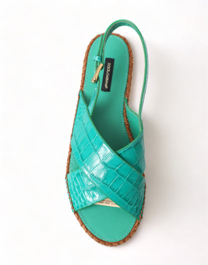 Dolce & Gabbana Elegant Green Espadrille Platform Sandals Dolce & Gabbana