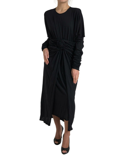 Dolce & Gabbana Elegant Black Wool Wrap Dress Dolce & Gabbana