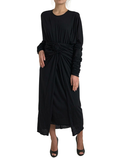 Dolce & Gabbana Elegant Black Wool Wrap Dress Dolce & Gabbana