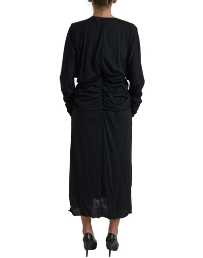 Dolce & Gabbana Elegant Black Wool Wrap Dress Dolce & Gabbana