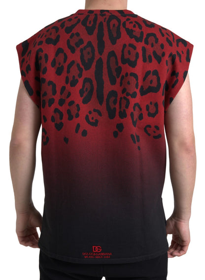 Dolce & Gabbana Red Leopard Print Cotton Tank Top Dolce & Gabbana