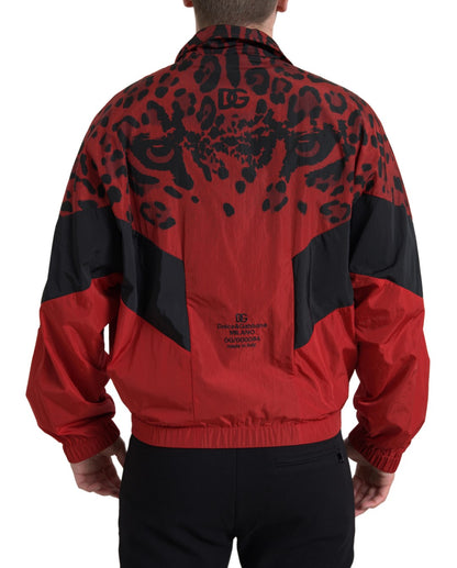 Dolce & Gabbana Red Leopard Zip Sweater Jacket Dolce & Gabbana