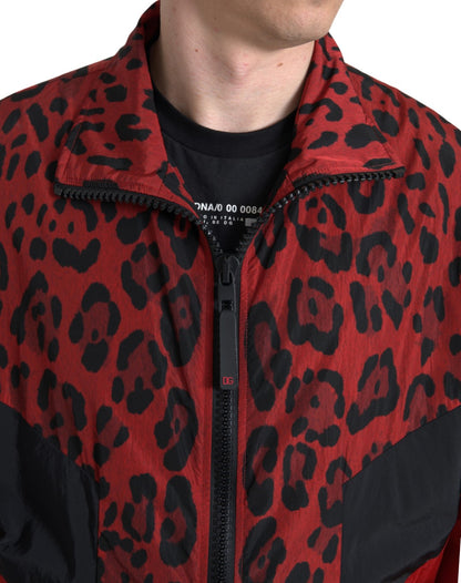 Dolce & Gabbana Red Leopard Zip Sweater Jacket Dolce & Gabbana