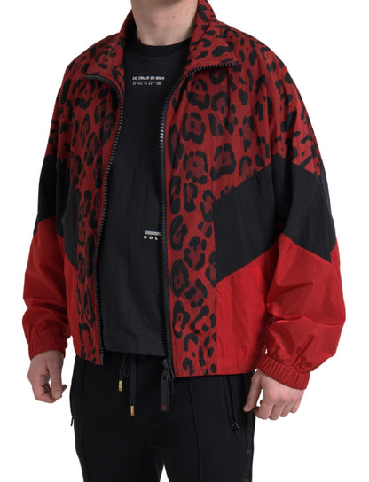 Dolce & Gabbana Red Leopard Zip Sweater Jacket Dolce & Gabbana