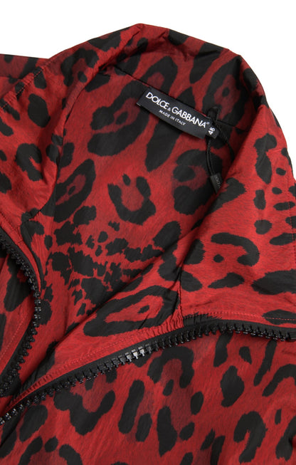 Dolce & Gabbana Red Leopard Zip Sweater Jacket Dolce & Gabbana