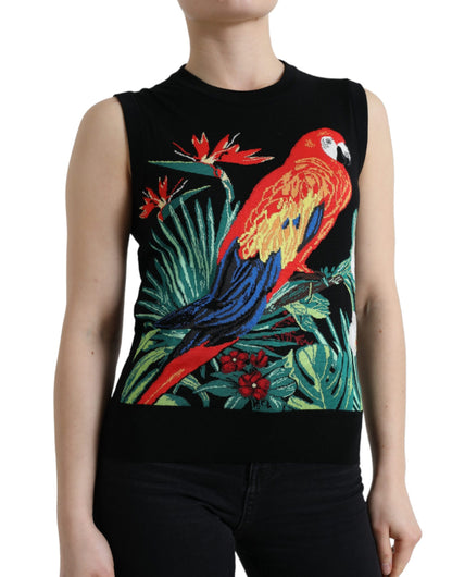 Dolce & Gabbana Elegant Crew Neck Wool Silk Tank with Bird Embroidery Dolce & Gabbana