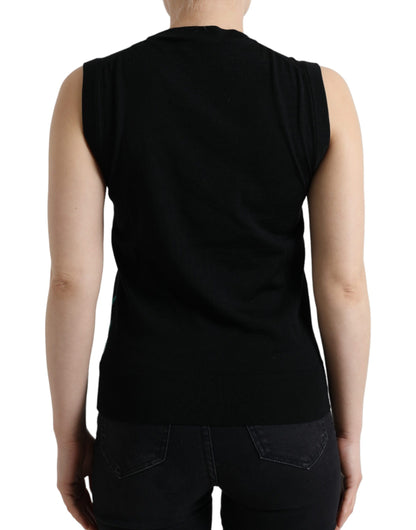 Dolce & Gabbana Elegant Crew Neck Wool Silk Tank with Bird Embroidery Dolce & Gabbana