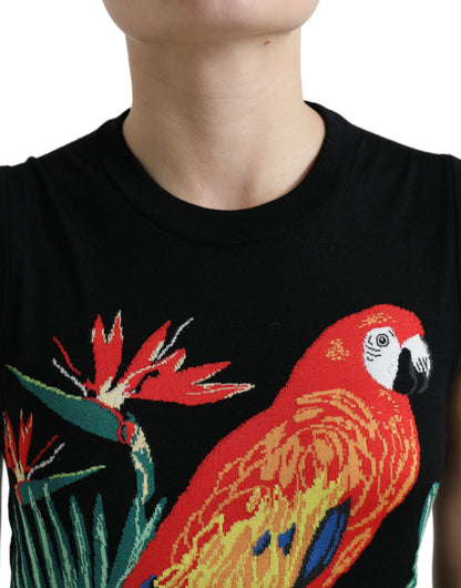 Dolce & Gabbana Elegant Crew Neck Wool Silk Tank with Bird Embroidery Dolce & Gabbana