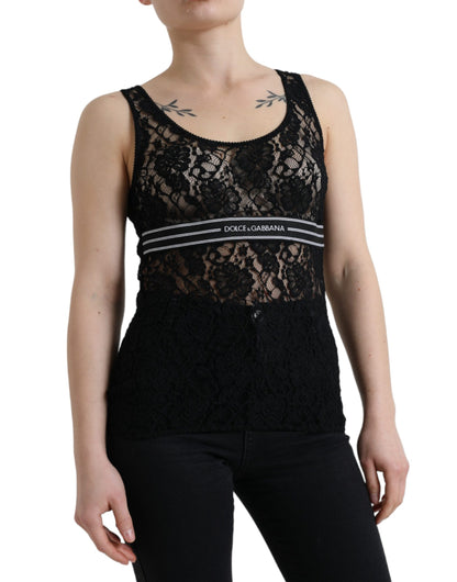 Dolce & Gabbana Elegant Lace Tank Top with Logo Stripe Dolce & Gabbana