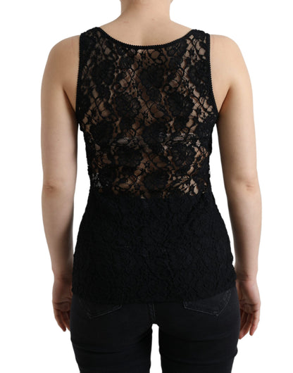 Dolce & Gabbana Elegant Lace Tank Top with Logo Stripe Dolce & Gabbana