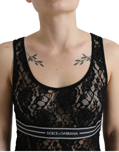 Dolce & Gabbana Elegant Lace Tank Top with Logo Stripe Dolce & Gabbana