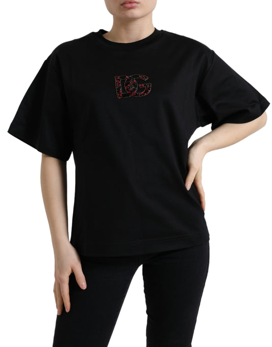 Dolce & Gabbana Elegant Black Crystal-Embellished T-Shirt Dolce & Gabbana