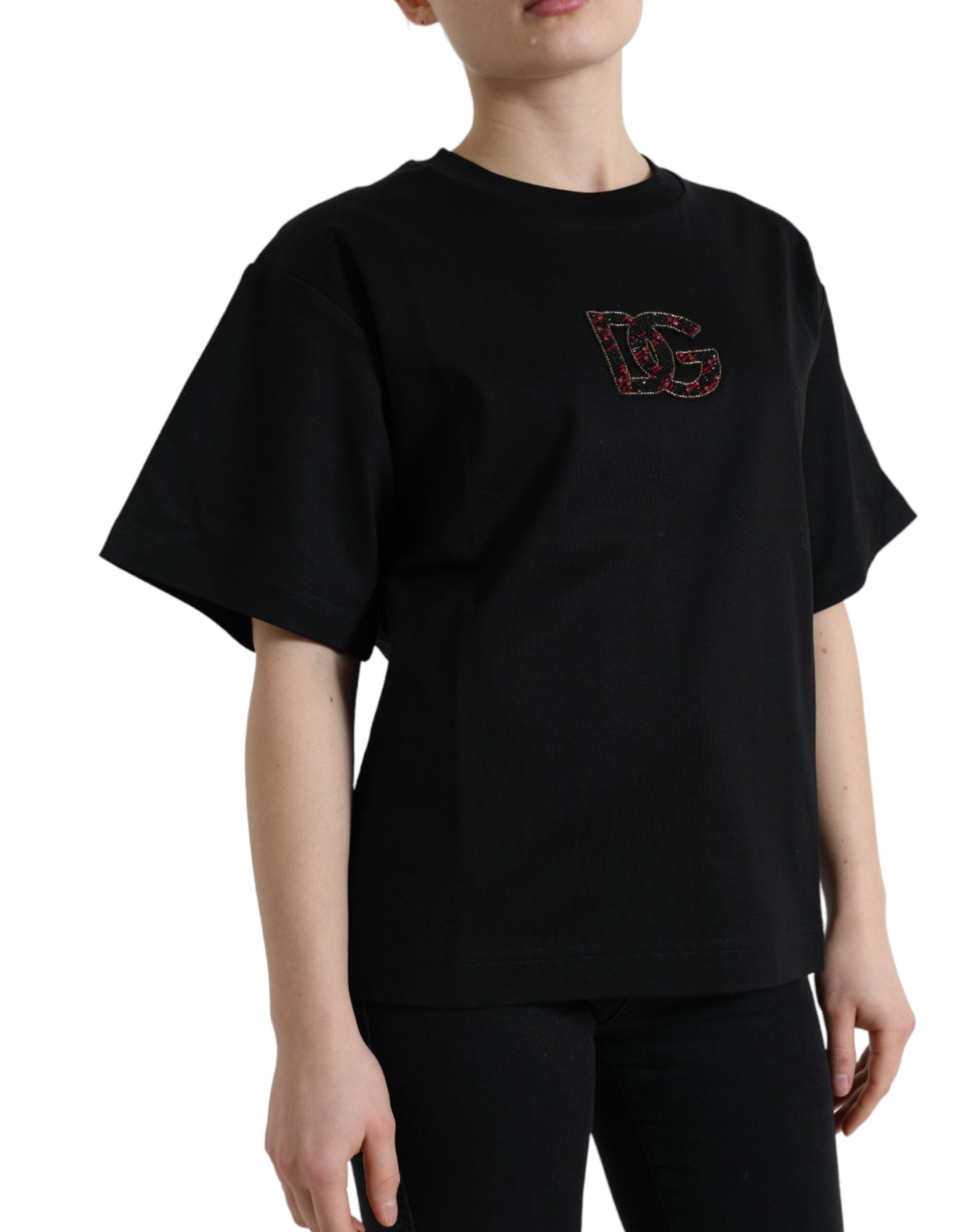 Dolce & Gabbana Elegant Black Crystal-Embellished T-Shirt Dolce & Gabbana