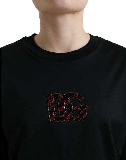 Dolce & Gabbana Elegant Black Crystal-Embellished T-Shirt Dolce & Gabbana