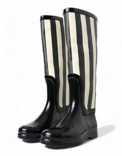 Dolce & Gabbana Black and White Striped Knee High Boots Dolce & Gabbana