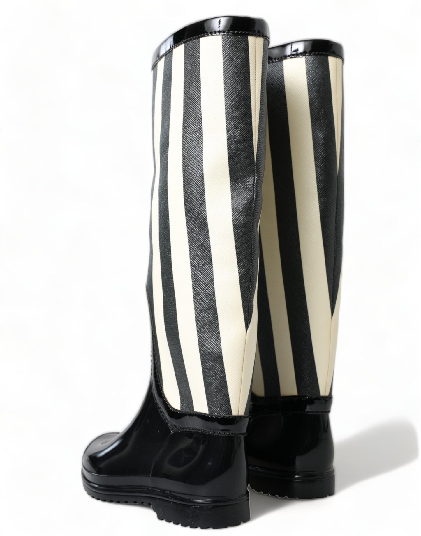 Dolce & Gabbana Black and White Striped Knee High Boots Dolce & Gabbana