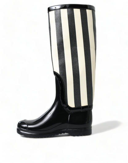 Dolce & Gabbana Black and White Striped Knee High Boots Dolce & Gabbana