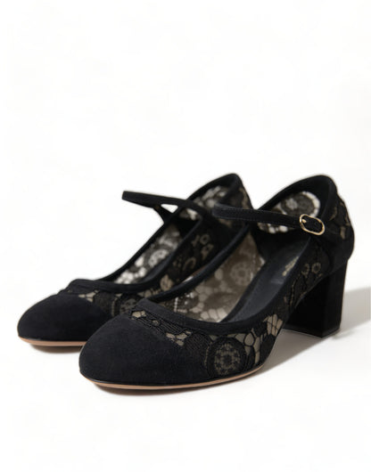 Dolce & Gabbana Elegant Suede Mary Jane Lace Heels Dolce & Gabbana