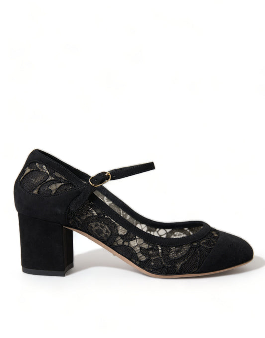 Dolce & Gabbana Elegant Suede Mary Jane Lace Heels Dolce & Gabbana