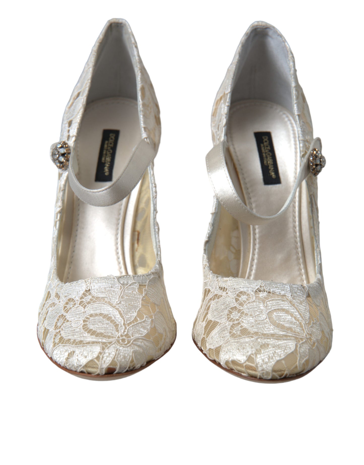 Dolce & Gabbana Chic Lace Block Heels Sandals in Cream White Dolce & Gabbana