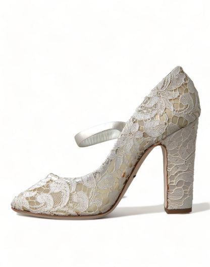 Dolce & Gabbana Chic Lace Block Heels Sandals in Cream White Dolce & Gabbana