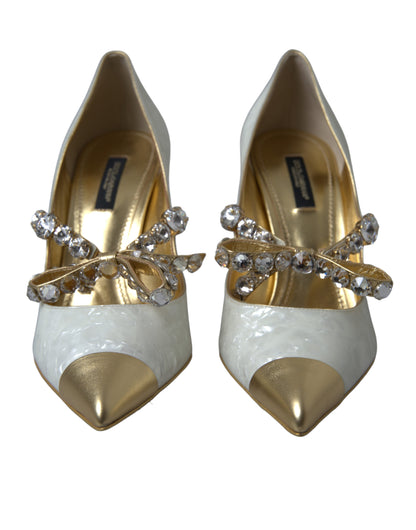 Dolce & Gabbana Elegant White Patent Crystal Bow Heels Dolce & Gabbana