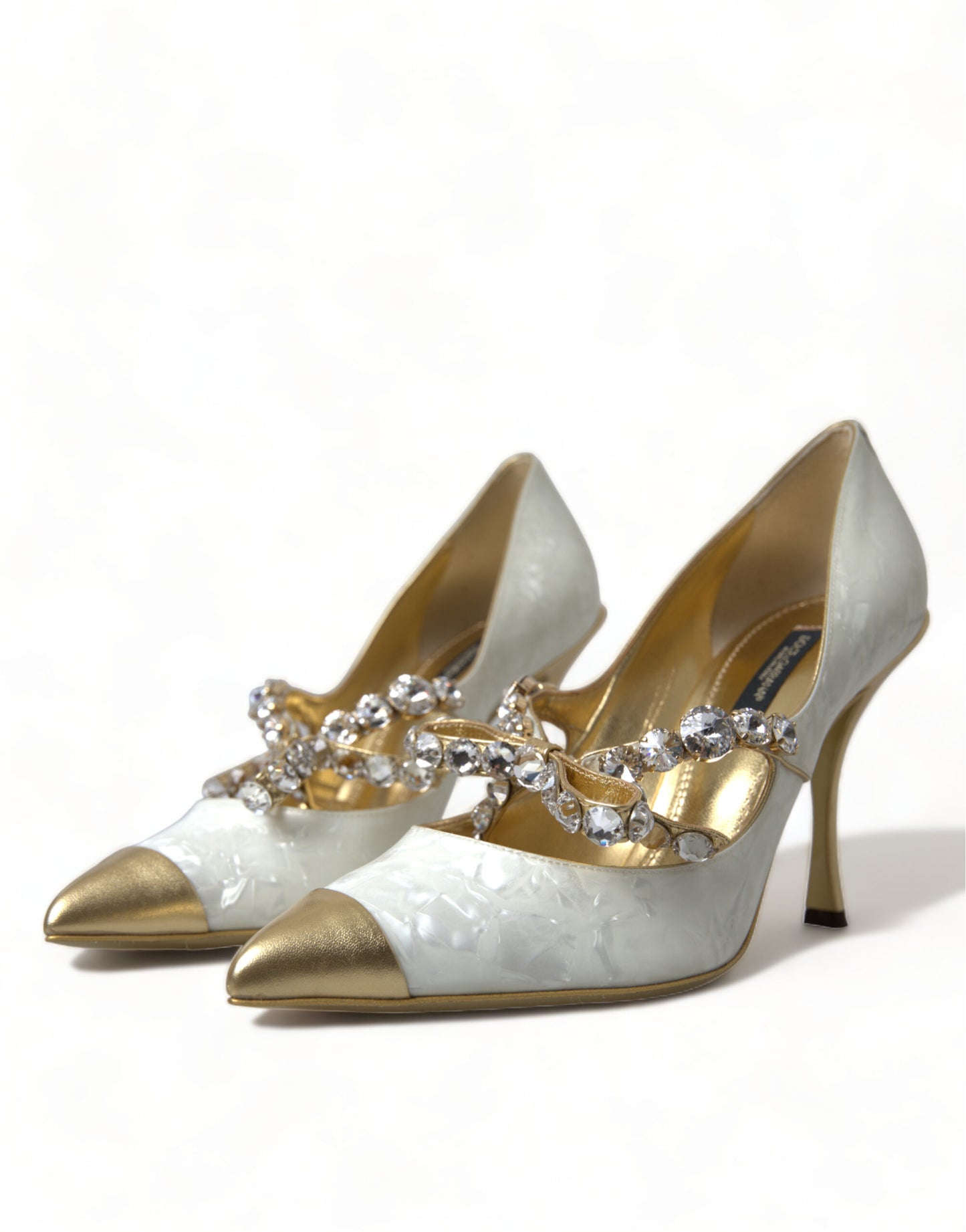 Dolce & Gabbana Elegant White Patent Crystal Bow Heels Dolce & Gabbana