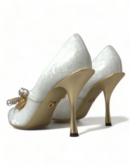 Dolce & Gabbana Elegant White Patent Crystal Bow Heels Dolce & Gabbana