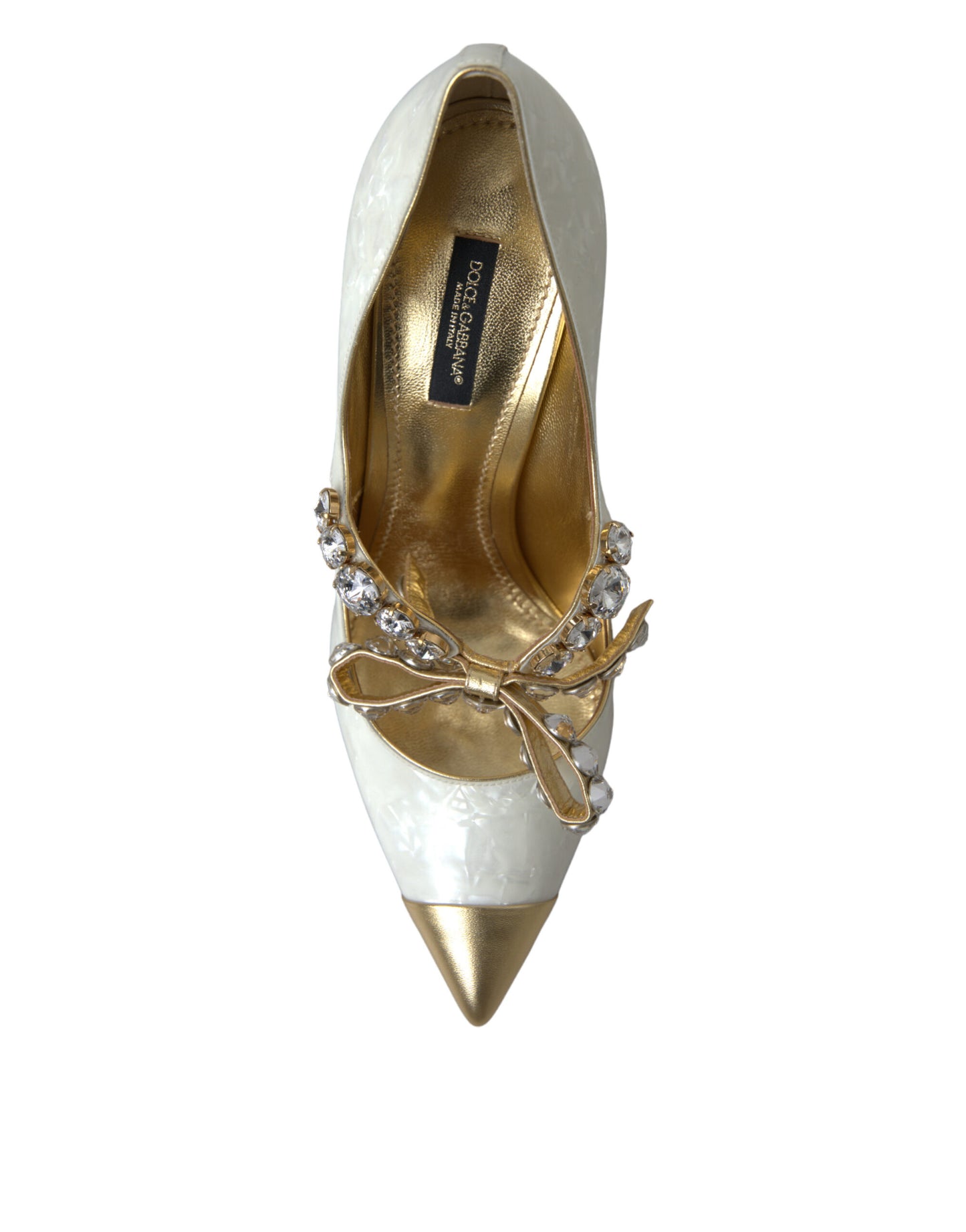 Dolce & Gabbana Elegant White Patent Crystal Bow Heels Dolce & Gabbana