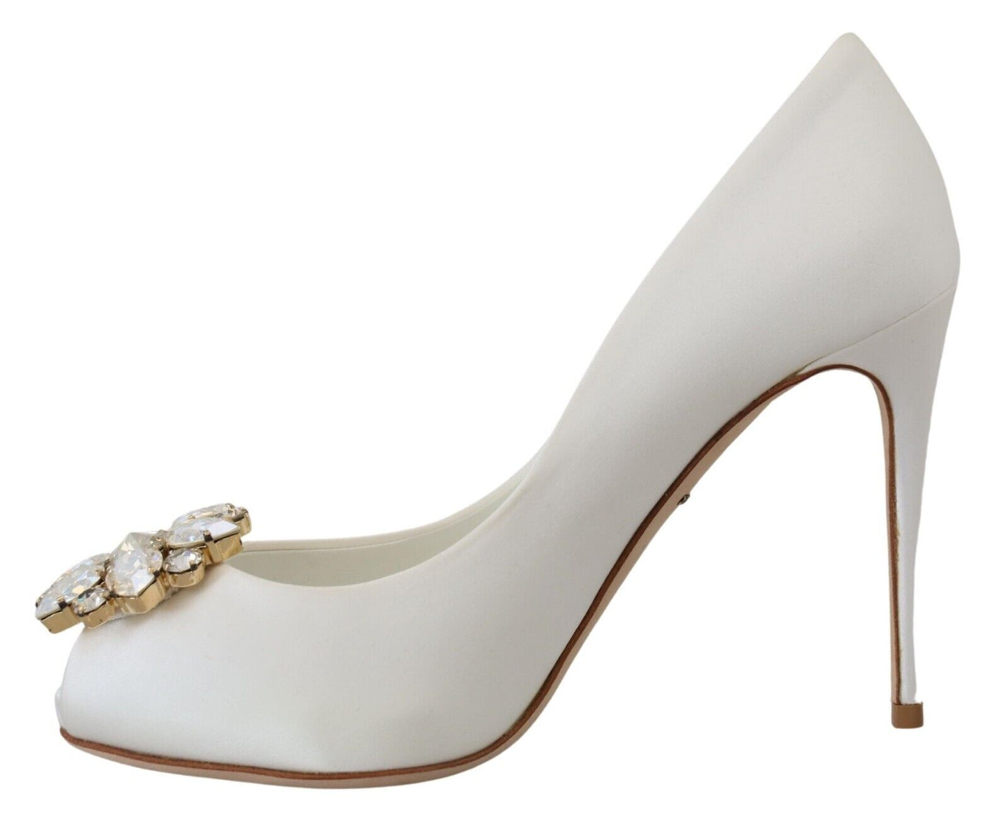 Dolce & Gabbana Crystal-Embellished White Peep Toe Heels Dolce & Gabbana