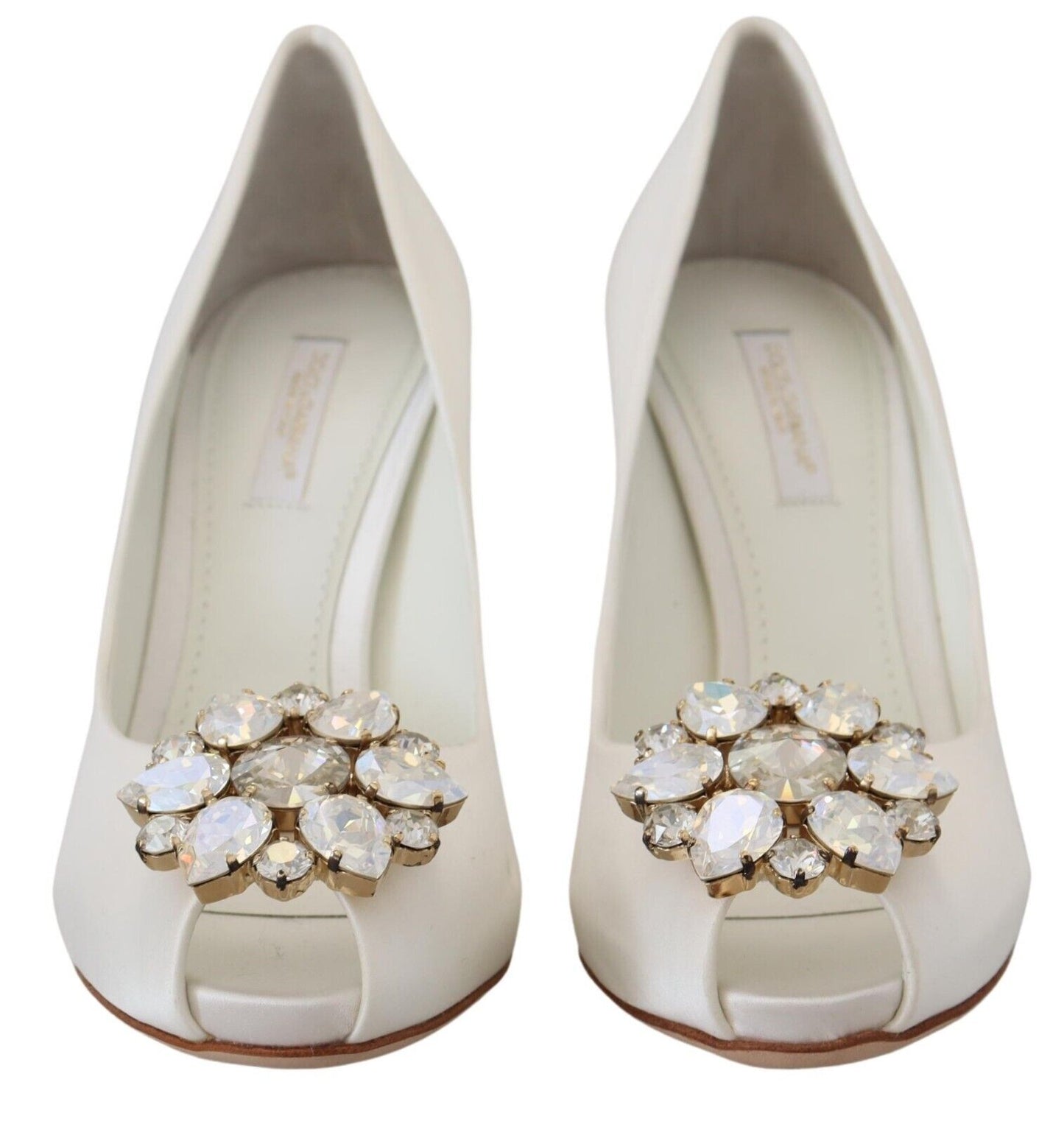 Dolce & Gabbana Crystal-Embellished White Peep Toe Heels Dolce & Gabbana