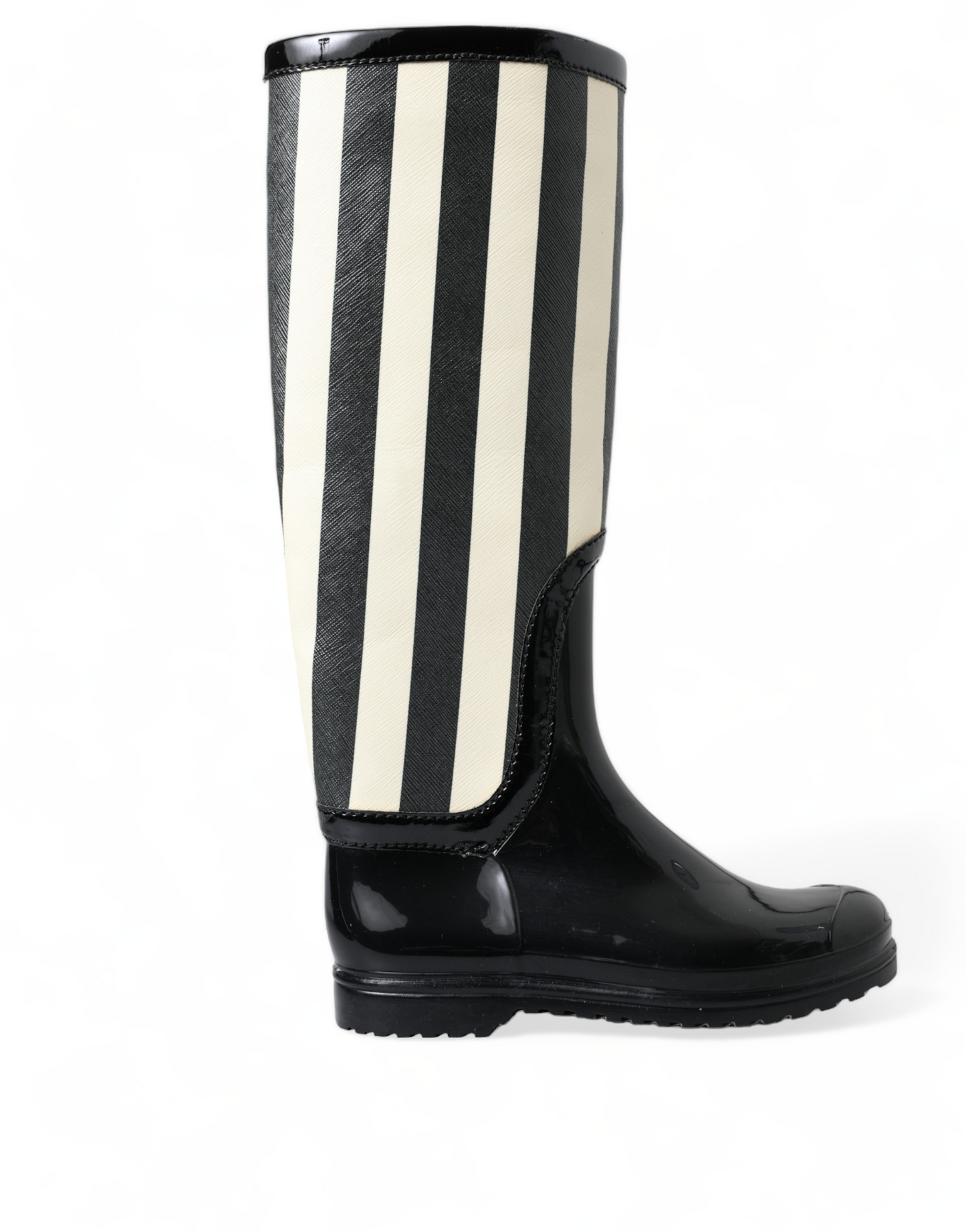 Dolce & Gabbana Black and White Striped Knee High Boots Dolce & Gabbana